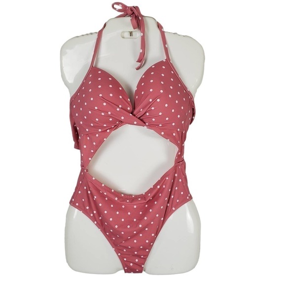 Shade & Shore Women Cut Out One Piece Polka Dot Swimwear Bathing Suit Size 36C - Picture 1 of 6
